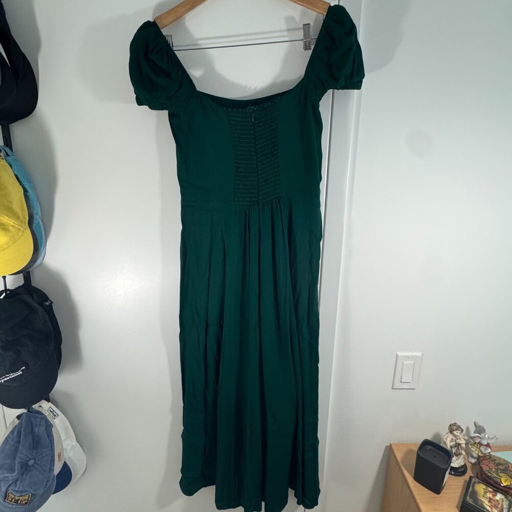 Reformation – emerald puff-sleeve smocked-back midi - 8 - Picture 2 of 4